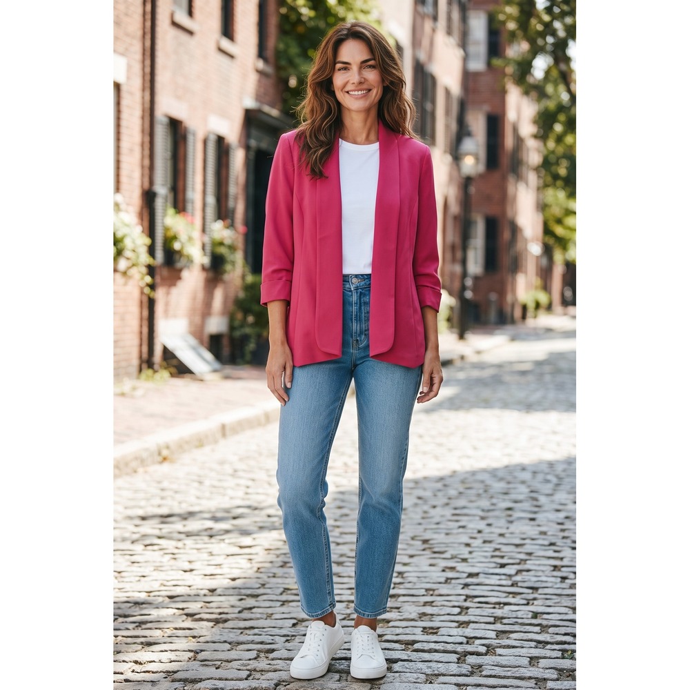 Jones Studio Separates Pink Open Front Shawl Collar 3/4 Sleeve Blazer 14W Flaw